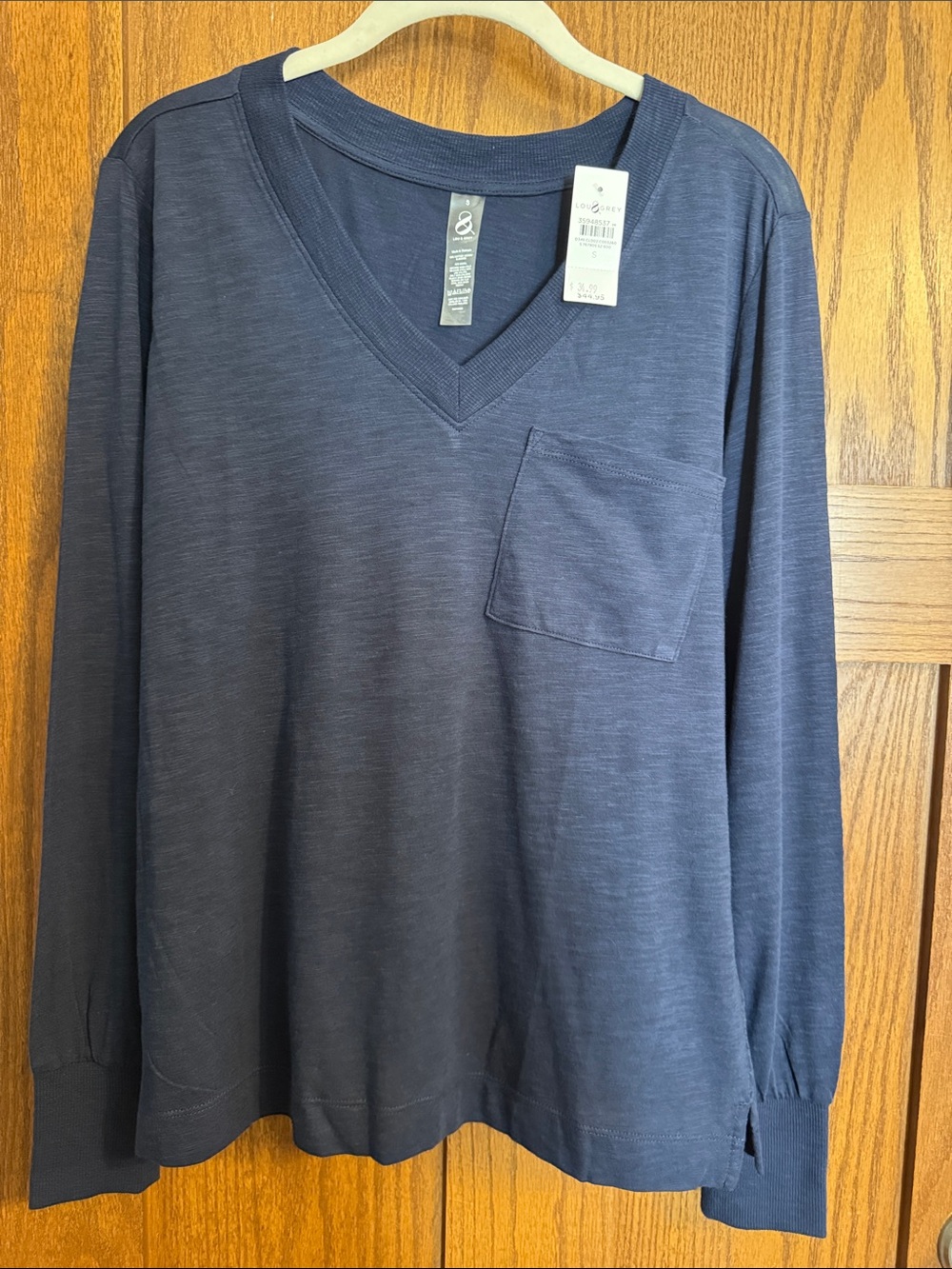 Lou & Grey Slate Blue V-Neck Long Sleeve Pocket Tee